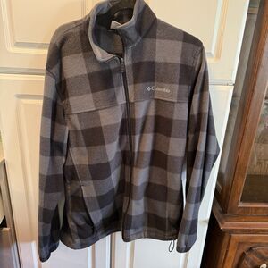 Columbia Buffalo Plaid Fleece Full-Zip Jacket Size Men L Gray Checkered Pattern